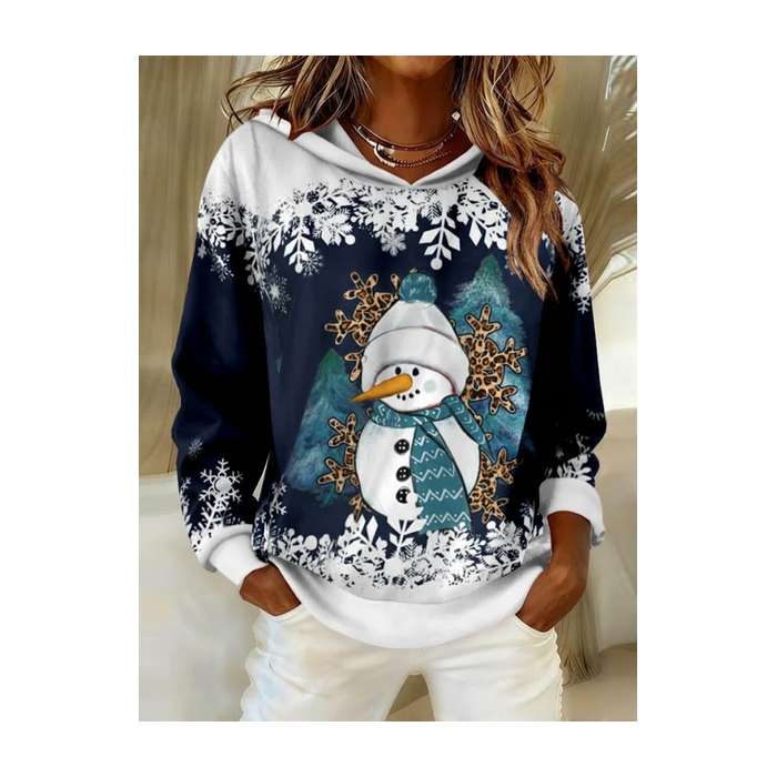 Women Christmas Snowman Spring/Fall Printing Long Sleeve Casual Daily Hoodie