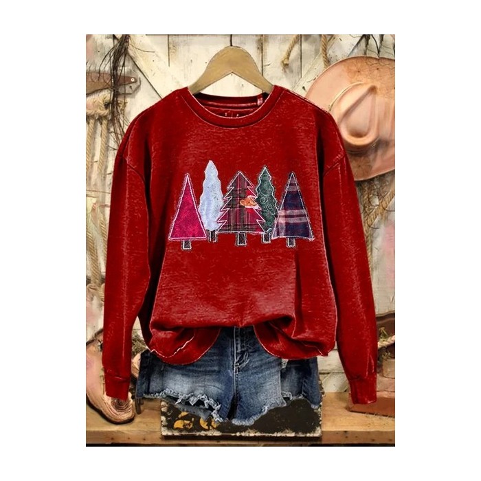 Women Christmas Crew Neck Printing Casual Spring/Fall Long Sleeve Sweatshirt