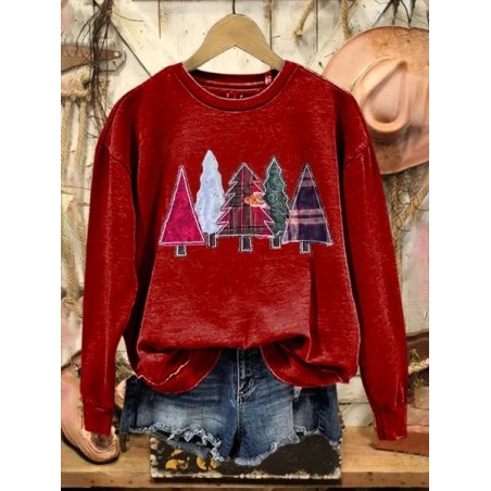 Women Christmas Crew Neck Printing Casual Spring/Fall Long Sleeve Sweatshirt