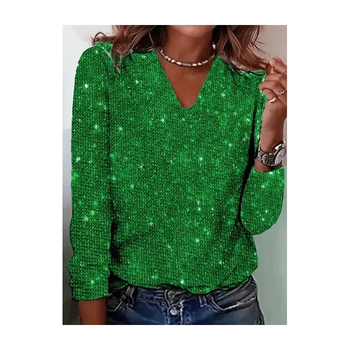 Women Christmas Long Sleeve Tee T-shirt V Neck Printing Casual Spring/Fall Graphic Tee Top