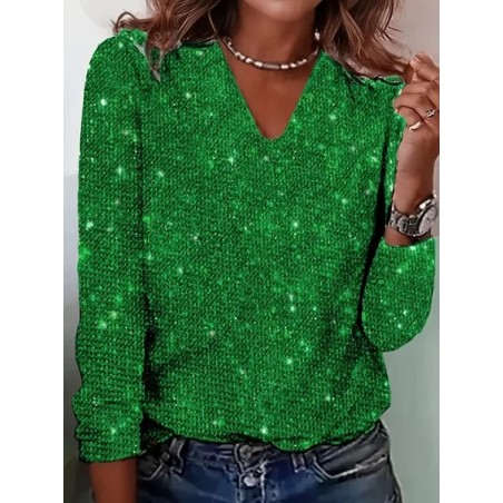 Women Christmas Long Sleeve Tee T-shirt V Neck Printing Casual Spring/Fall Graphic Tee Top