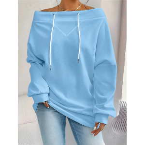 Women Plain Off The Shoulder Split Joint Vintage Spring/Fall Long Sleeve Sweatshirt