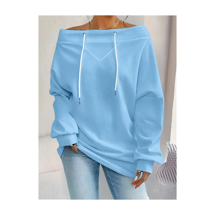 Women Plain Off The Shoulder Split Joint Vintage Spring/Fall Long Sleeve Sweatshirt