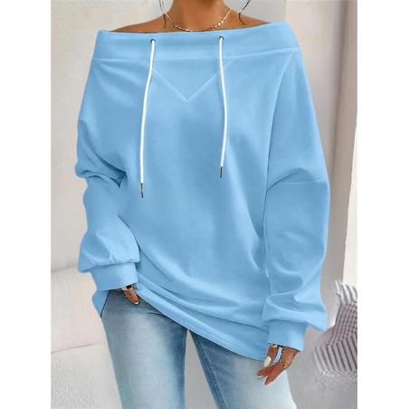 Women Plain Off The Shoulder Split Joint Vintage Spring/Fall Long Sleeve Sweatshirt