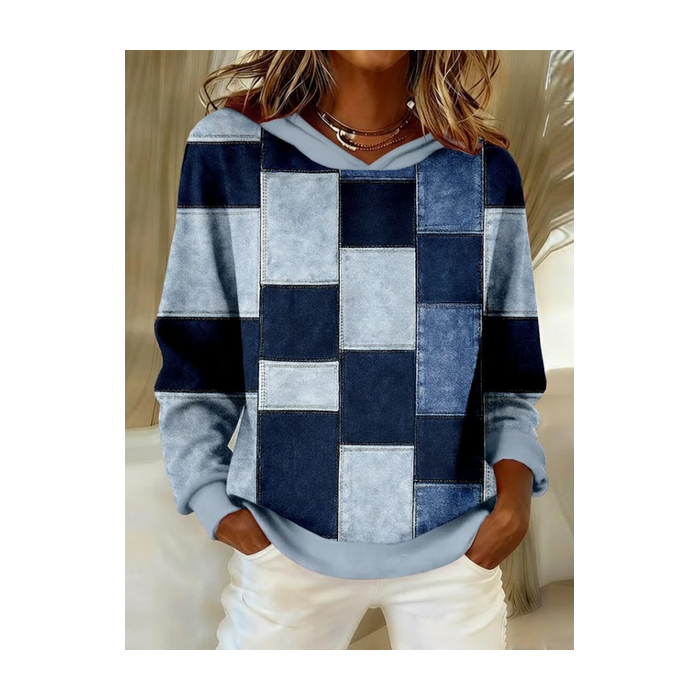 Women Abstract Plaid Spring/Fall Printing Long Sleeve Casual Daily Hoodie