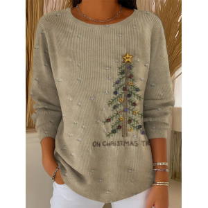 Women Christmas Printing Spring/Fall Casual Long Sleeve Crew Neck Sweater