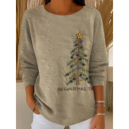 Women Christmas Printing Spring/Fall Casual Long Sleeve Crew Neck Sweater