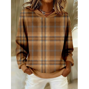 Women Plaid Spring/Fall Printing Long Sleeve Casual Daily Hoodie