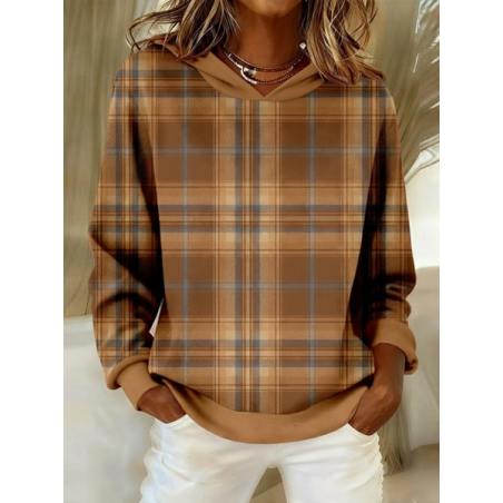 Women Plaid Spring/Fall Printing Long Sleeve Casual Daily Hoodie