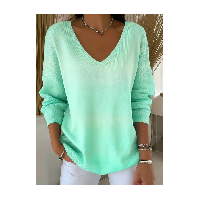 Women Ombre Spring/Fall Casual Long Sleeve V Neck Cotton Sweater