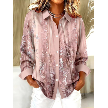 Women Floral Long Sleeve Shirt Spring/Fall Buckle Shirt Collar Regular Sleeve Daily Casual Top