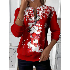 Women Christmas Snowman Crew Neck Printing Casual Spring/Fall Long Sleeve Sweatshirt