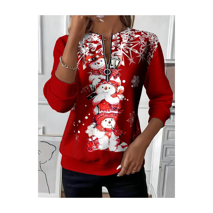 Women Christmas Snowman Crew Neck Printing Casual Spring/Fall Long Sleeve Sweatshirt