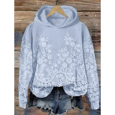 Women Floral Spring/Fall Printing Long Sleeve Casual Daily Hoodie