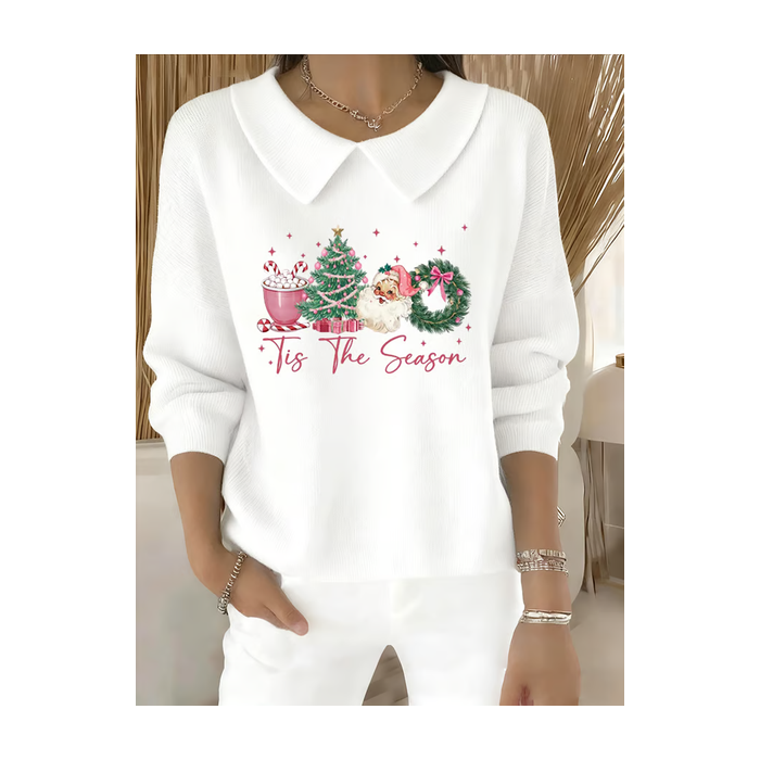 Women Santa Claus Printing Spring/Fall Casual Long Sleeve Shawl Collar Sweater