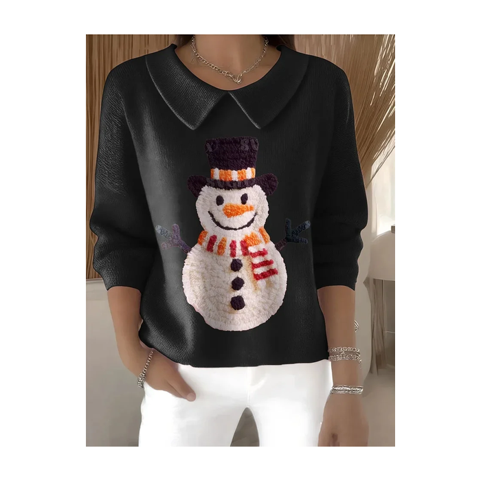 Women Christmas Snowman Printing Spring/Fall Casual Long Sleeve Shawl Collar Sweater
