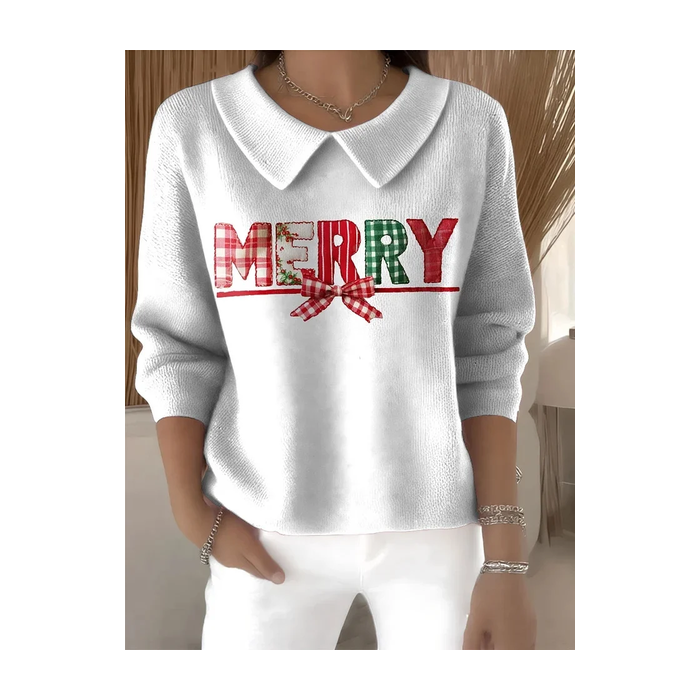 Women Christmas Printing Spring/Fall Casual Long Sleeve Shawl Collar Sweater