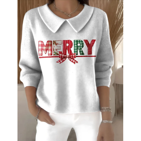 Women Christmas Printing Spring/Fall Casual Long Sleeve Shawl Collar Sweater