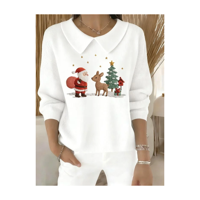 Women Santa Claus Printing Spring/Fall Casual Long Sleeve Shawl Collar Sweater