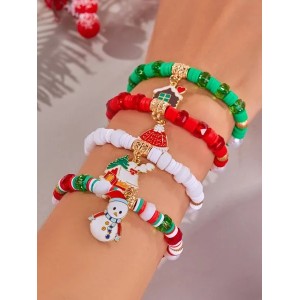 Christmas Polymer Clay Bracelet Christmas Colorful Santa Claus Snowflake Snowman Bracelet Christmas Bracelet Set