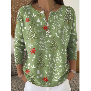 Women Christmas Printing Spring/Fall Casual Long Sleeve Crew Neck Sweater