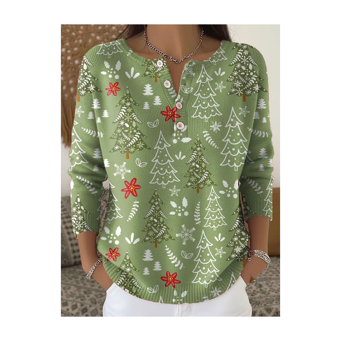 Women Christmas Printing Spring/Fall Casual Long Sleeve Crew Neck Sweater