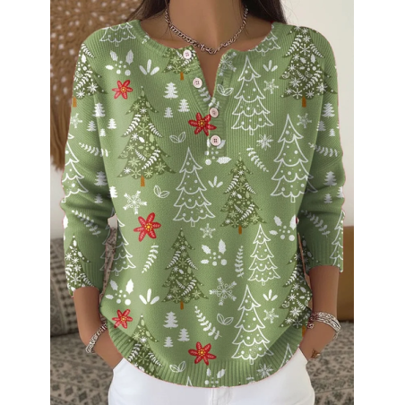Women Christmas Printing Spring/Fall Casual Long Sleeve Crew Neck Sweater