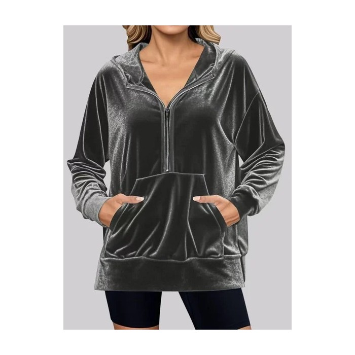 Women Plain Stand Collar Split Joint Casual Spring/Fall Long Sleeve Sweatshirt