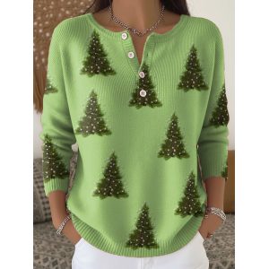 Women Christmas Printing Spring/Fall Casual Long Sleeve Crew Neck Sweater