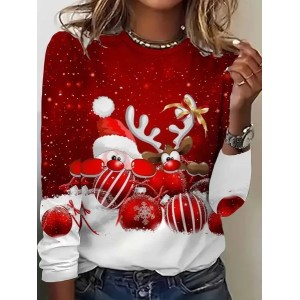Women Christmas Long Sleeve Tee T-shirt Crew Neck Printing Casual Spring/Fall Graphic Tee Top