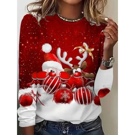 Women Christmas Long Sleeve Tee T-shirt Crew Neck Printing Casual Spring/Fall Graphic Tee Top