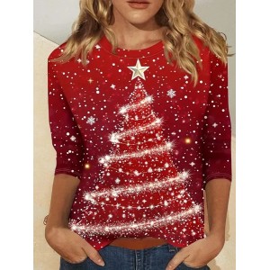 Women Christmas Long Sleeve Tee T-shirt Crew Neck Printing Casual Spring/Fall Graphic Tee Top