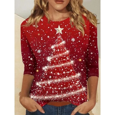 Women Christmas Long Sleeve Tee T-shirt Crew Neck Printing Casual Spring/Fall Graphic Tee Top