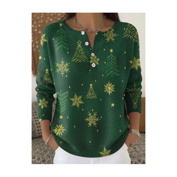Women Christmas Printing Spring/Fall Casual Long Sleeve Crew Neck Sweater