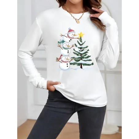 Women Christmas Snowman Long Sleeve Tee T-shirt Crew Neck Printing Casual Spring/Fall Graphic Tee Top