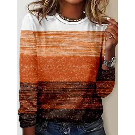 Women Abstract Long Sleeve Tee T-shirt Crew Neck Printing Casual Spring/Fall Graphic Tee Top