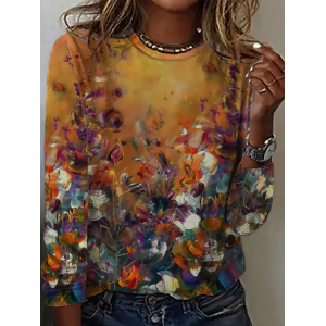 Women Floral Long Sleeve Tee T-shirt Crew Neck Printing Casual Spring/Fall Graphic Tee Top