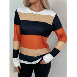 Women Striped Long Sleeve Tee T-shirt Crew Neck Printing Casual Spring/Fall Graphic Tee Top