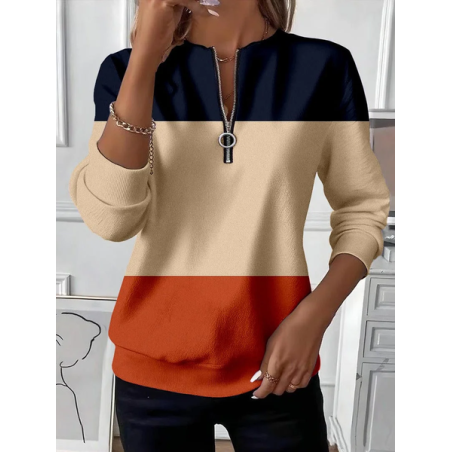 Women Multicolor Block Crew Neck Printing Casual Spring/Fall Long Sleeve Sweatshirt