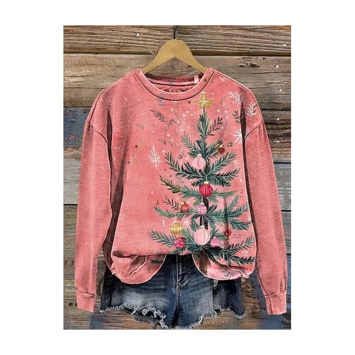 Women Christmas Crew Neck Printing Casual Spring/Fall Long Sleeve Sweatshirt