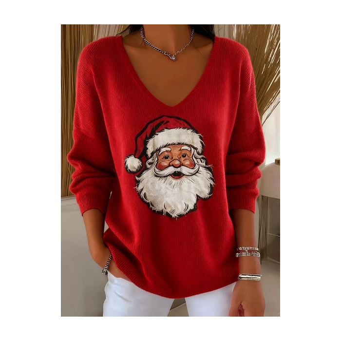 Women Santa Claus Long Sleeve Tee T-shirt V Neck Printing Casual Spring/Fall Top