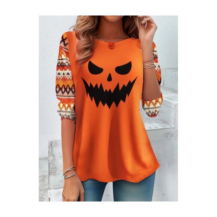 Women's Long Sleeve Tee T-shirt Spring/Fall Halloween Printing Jersey Crew Neck Daily Going Out Vintage Top