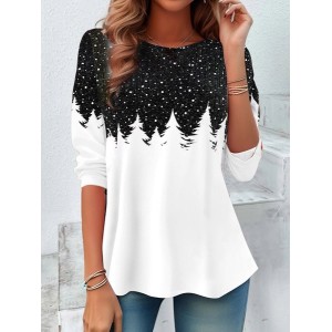 Women's Long Sleeve Tee T-shirt Spring/Fall Christmas Printing Jersey Crew Neck Holiday Going Out Casual Top