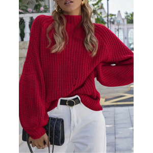 Women Plain Split Joint Winter Street Long Sleeve Mock Neck Sweater