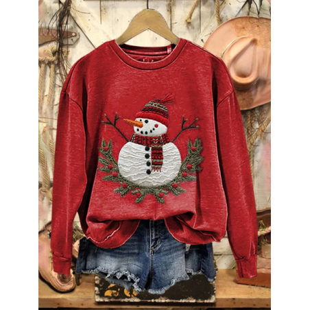 Women Christmas Snowman Crew Neck Printing Casual Spring/Fall Long Sleeve Sweatshirt