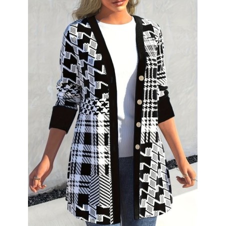 Women Geometric Spring/Fall Cover-up Casual Printing Lightweight Cardigan