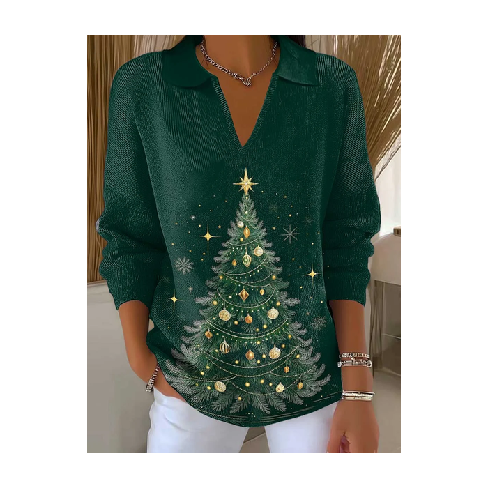 Women Christmas Printing Spring/Fall Casual Long Sleeve Shawl Collar Sweater