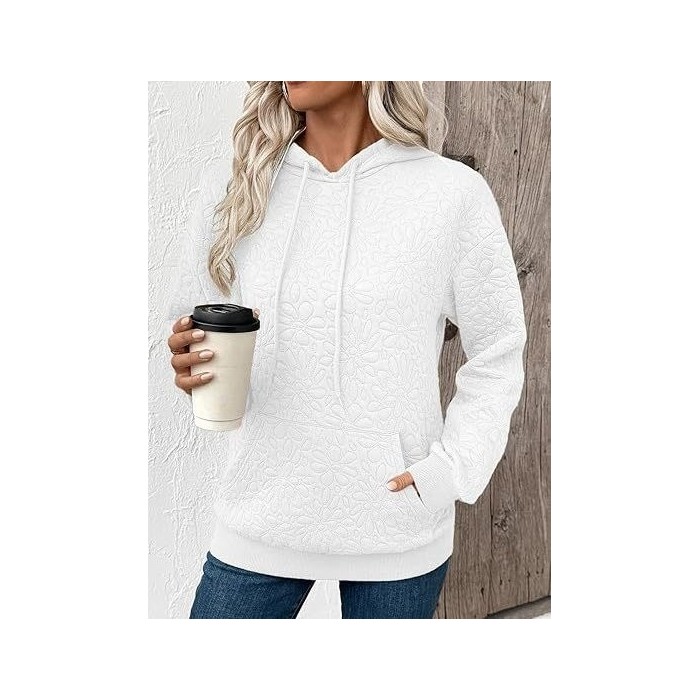 Women Floral Hoodie Jacquard Casual Spring/Fall Long Sleeve Sweatshirt