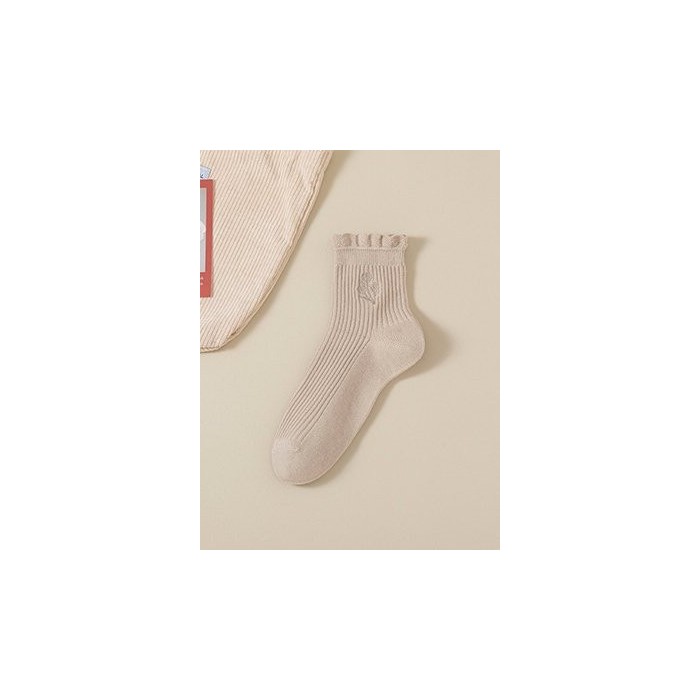 Cotton Embroidery Sweat-absorbent Trendy Japanese Style Cute Fungus Lace Mid-tube Women's Socks Breathable Pile Socks