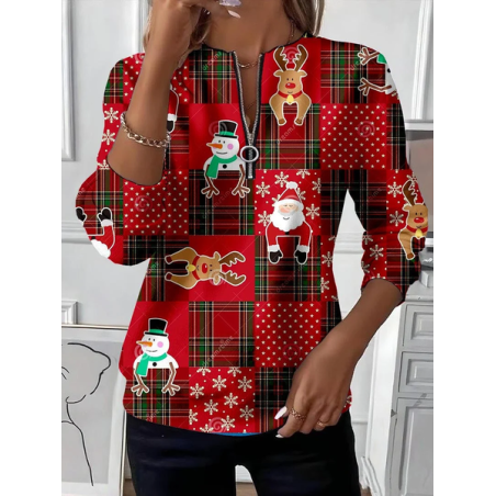 Women Christmas Crew Neck Printing Casual Spring/Fall Long Sleeve Sweatshirt